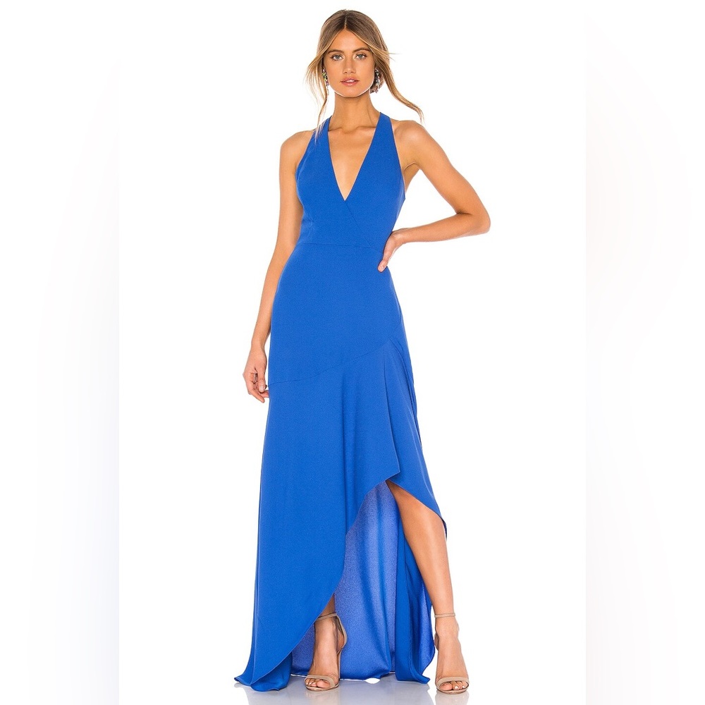 NWT [bcbgmaxazria] high low halter gown in true blue
